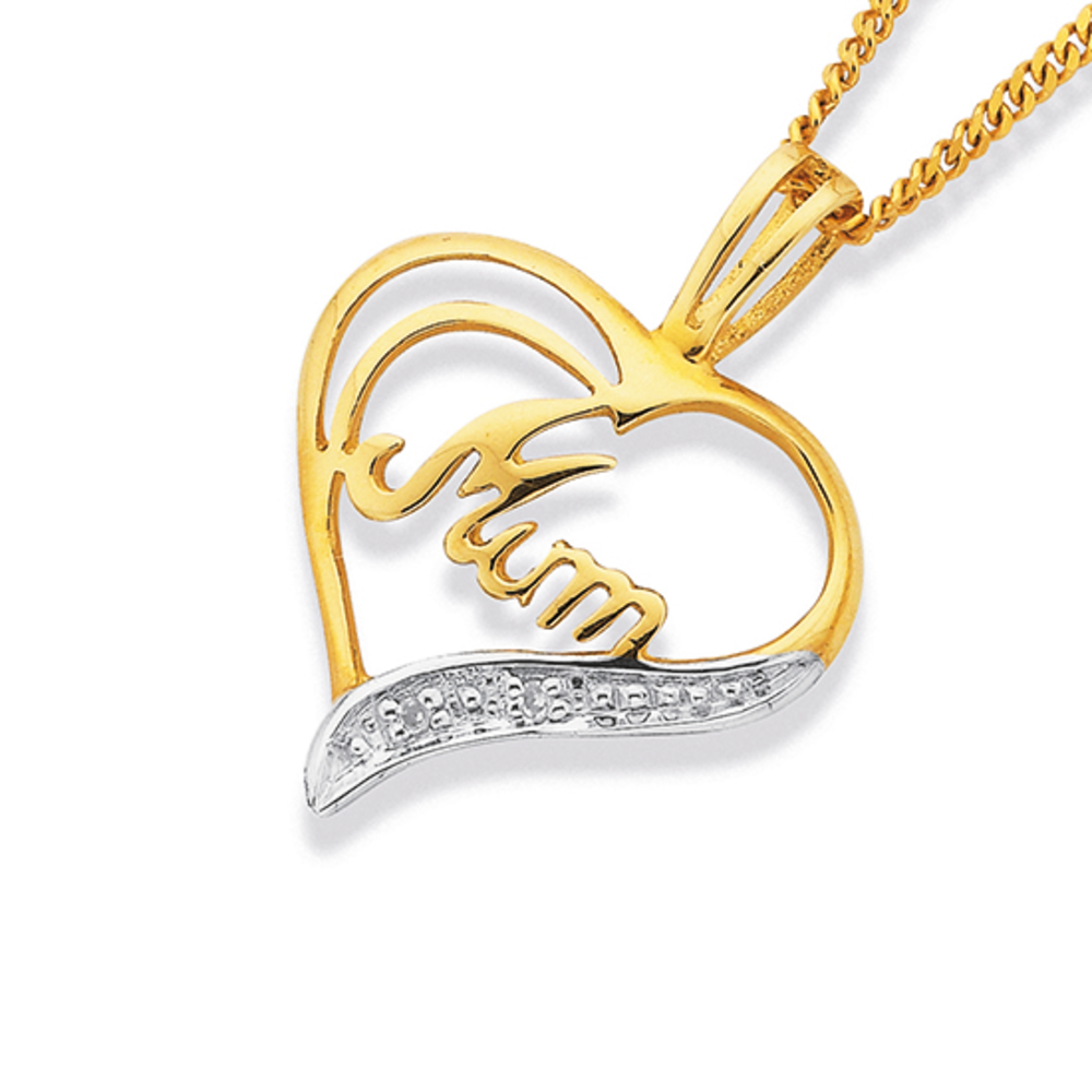Naava 9ct Yellow Gold 0.10ct Diamond Mum Pendant Necklace - Necklaces from  Prime Jewellery UK